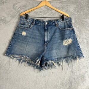 Dynamite Shorts 32 Distressed Frayed Hem Blue High Waist Western Beachy Vacation